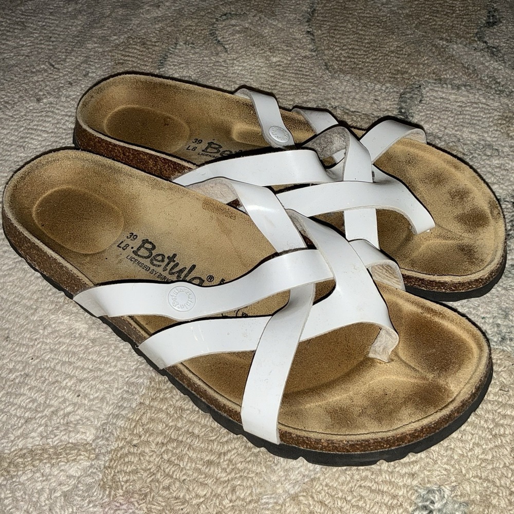Birkenstock Betula Women's EUR 39 US 8 White Patent Faux Leather Strappy Sandals